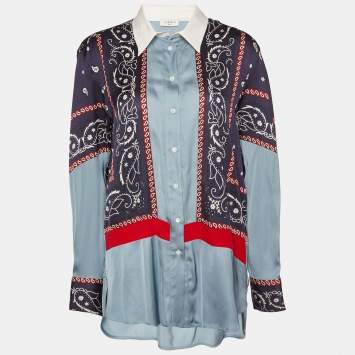 Pre Owned Sandro Blue Printed Crepe Shirt M