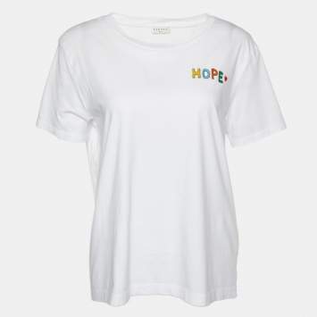 Pre Owned Sandro White Cotton Hope Embroidered Crew Neck T-Shirt S