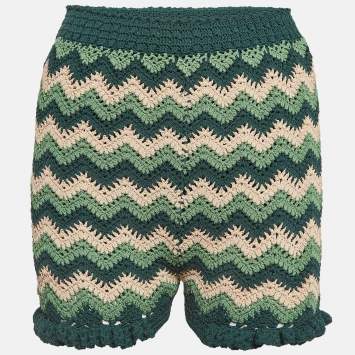 Pre Owned Sandro Green Chevron Patterned Knit Shorts S