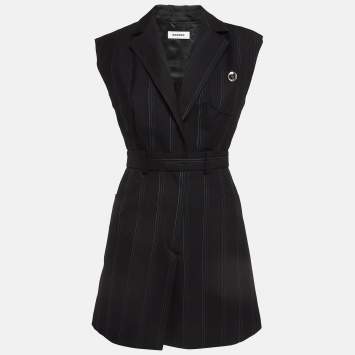 Pre Owned Sandro Navy Blue Pinstripe Wool Blend Sleeveless Mini Dress S