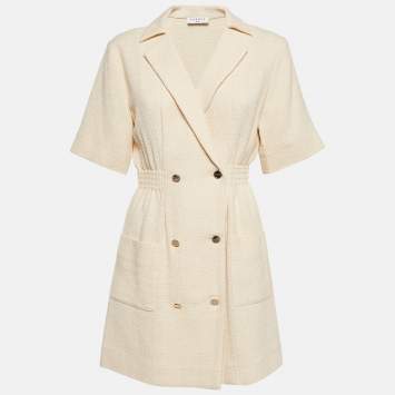 Pre Owned Sandro Beige Tweed Double Breasted Mini Dress XS