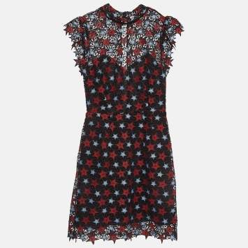 Pre Owned Sandro Black Star Lace Mini Dress M