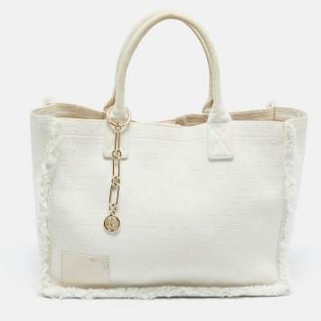 Pre Owned Sandro Off White Embroidered Canvas Shopper Tote