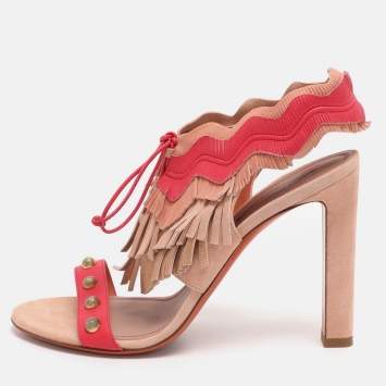 Pre Owned Santoni Multicolor Suede Fringe Lace Up Ankle Wrap Sandals 40