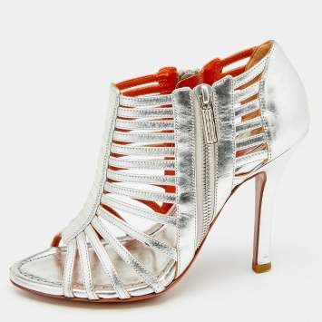 Pre Owned Santoni Silver Leather Caged Peep Toe Sandals Size 36