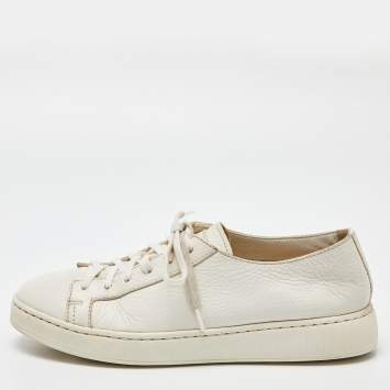 Pre Owned Santoni White Leather Low Top Sneakers Size 37