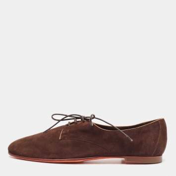 Pre Owned Santoni Brown Nubuck Leather Lace Up Derby Size 40