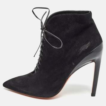 Pre Owned Santoni Black Suede Lace Up Ankle Boots Size 39.5