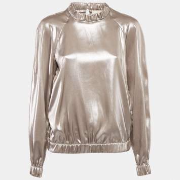 Pre Owned Sara Battaglia Metallic Lamé Full Sleeve Top M