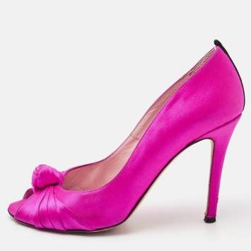 Pre Owned SJP Sarah Jessica Parker Pink Satin Peep Toe Pumps Size 37