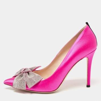 Pre Owned SJP Sarah Jessica Parker Pink Satin Crystal Embellished Pumps Size 37