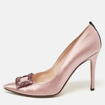 Pre Owned SJP Sarah Jessica Parker Beige Satin Crystal Embellished Pumps Size 37