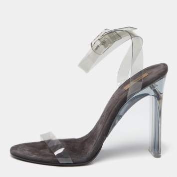 Pre Owned Yeezy Grey PVC  Season 7 Open Toe Ankle Strap Sandals Size 40