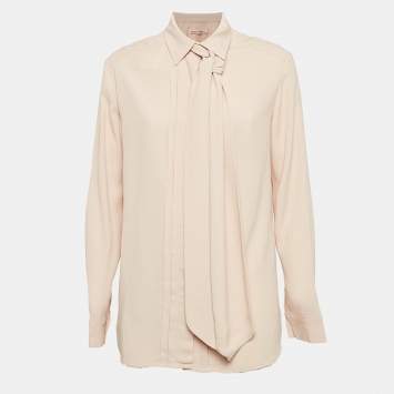 Pre Owned See by Chloe Pink Crepe Pleated Neck Tie Shirt M