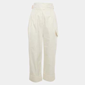 Pre Owned See by Chloe White Powder Gabardine Belt Detail Wide-Leg Pants S