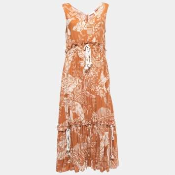 Pre Owned See by Chloe Brown/Beige Printed Cotton Blend Drawstring Maxi Dress M