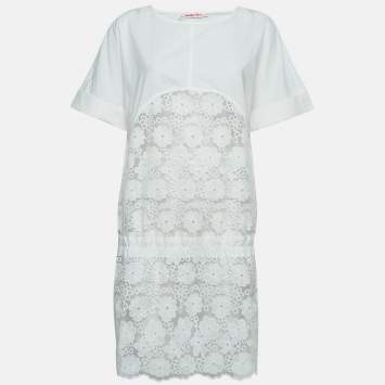 Pre Owned See by Chloé White Floral Embroidered Cotton and Nylon Sheer Short Dress M