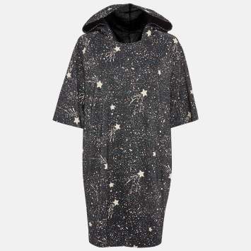 Pre Owned See by Chloe Black Stars Print Lurex Knit Hooded Short Dress M