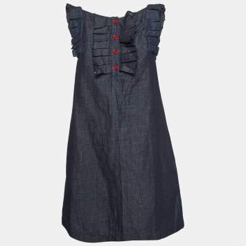 Pre Owned See by Chloe Navy Blue Denim Ruffled Sleeveless Mini Dress M