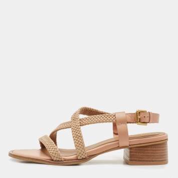 Pre Owned See by Chloe Brown Leather Cross Ankle Strap Block Heel Sandals Size 40