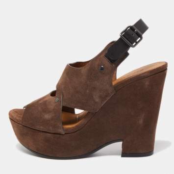 Pre Owned See by Chloé Brown Suede Wedge Sandals Size 37