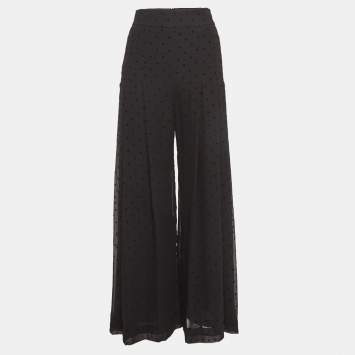 Pre Owned See by Chloé Black Flocked Polka Dots Chiffon Palazzo Pants S
