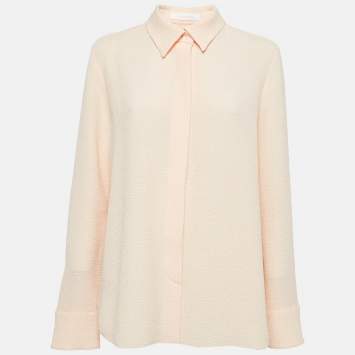 Pre Owned See by Chloe Pink Champagne Textured Crepe Pleated Shirt M