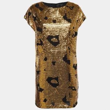 Pre Owned See by Chloé Gold Sequin Crepe Mini Dress S