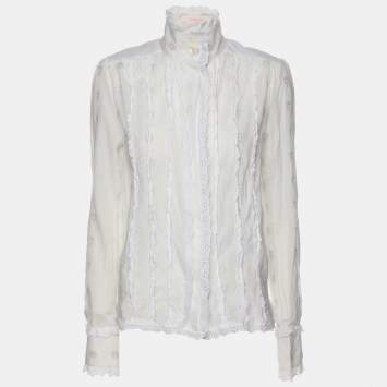 Pre Owned See by Chloe White Cotton Ruffled Detail Top S