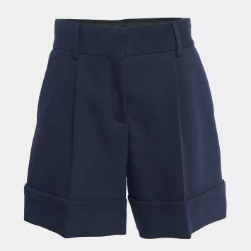 Pre Owned See by Chloe Navy Blue Gabardine Pleated Shorts M