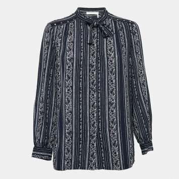 Pre Owned See by Chloe Blue Stripe Floral Print Crepe Button Front Shirt S