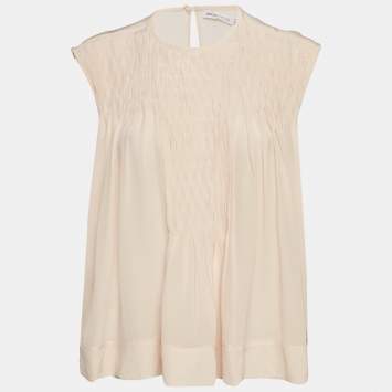 Pre Owned See by Chloé Pink Silk Smocked Detail Sleeveless Top L