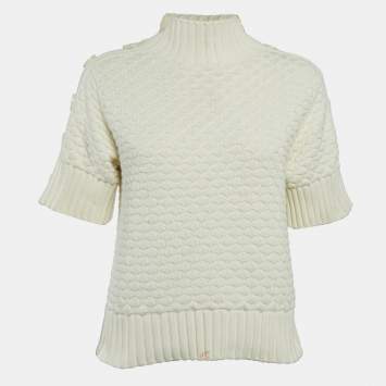 Pre Owned See by Chloe Cream Patterned Knit Turtleneck Sweater S