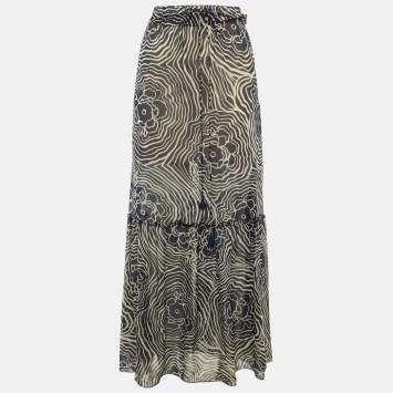 مملوكة مسبقًا See by Chloé Navy Blue Printed Silk Maxi Skirt S