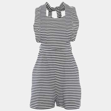 Pre Owned See by Chloe White/Black Striped Cotton Knit Halter Neck Playsuit M