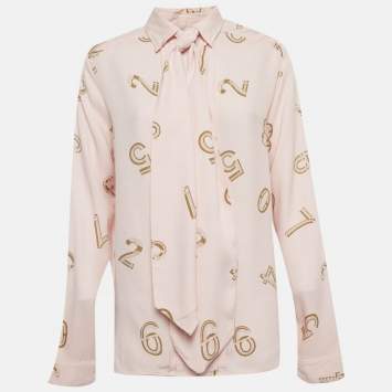 Pre Owned See by Chloé Pink Printed Crepe Neck-Tie Blouse M