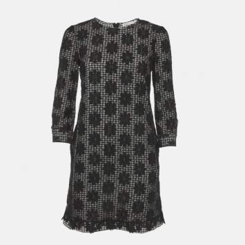 Pre Owned See By Chloe Monochrome Checkered Floral Mesh Overlay Shift Dress S