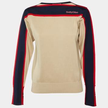 مملوكة مسبقًا بلوفر سي باي كلوي قطن بيج مخطط محبوك مقاس صغير