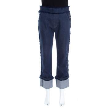 Pre Owned See by Chloe Indigo Dark Wash Denim Frayed Trim Detail Cuffed Jeans M