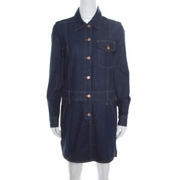 Pre Owned See by Chloe Indigo Dark Wash Denim Long Sleeve Shirt Dress M