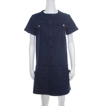 Pre Owned See by Chloe Indigo Denim Dark Wash Lace Insert Mini Shift Dress M
