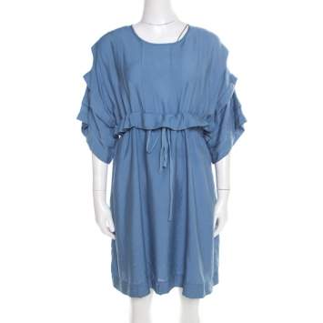 Pre Owned See by Chloe Paloma Blue Waist Tie Pleat Detail Dress S