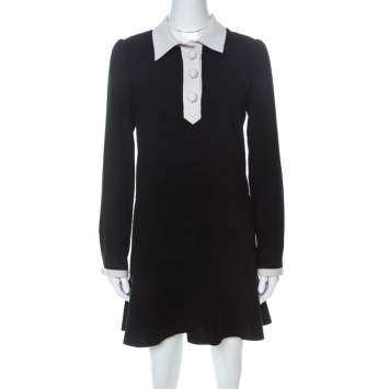 Pre Owned See By Chloe Black Crepe Contrast Collar Ruffle Hem Short Dress S