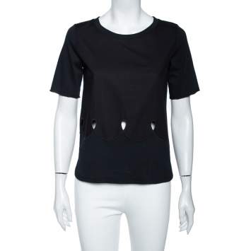 Pre Owned See by Chloe Black Cotton Cut Out Detail Jersey T-Shirt M