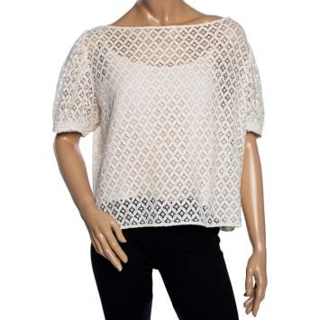 Pre Owned See by Chloe Cream Boat Neck Floral Lace Top L