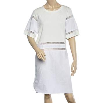 Pre Owned See by Chloe White Cotton & Knit Paneled Midi Dress L