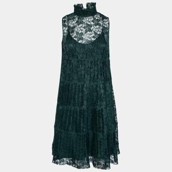 Pre Owned See by Chloe Green Lace Mock Neck Sleeveless Dress M