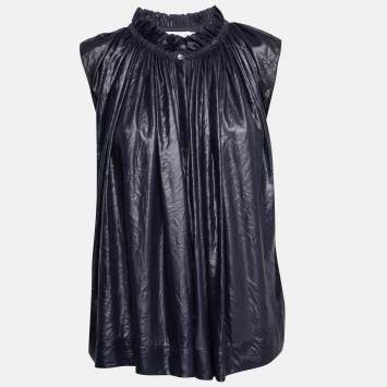 Pre Owned See by Chloe Navy Blue Synthetic Ruffled Button Front Top M