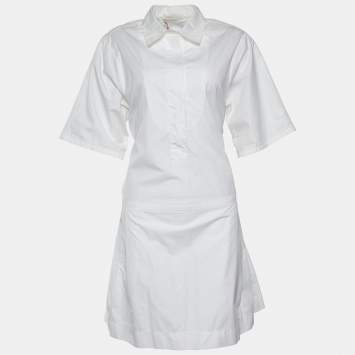 Pre Owned See by Chloe White Cotton Pleated Trim Shirt Dress L