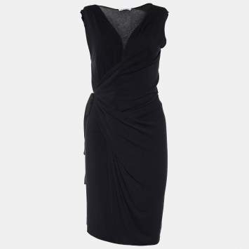 Pre Owned See by Chloe Black Jersey Asymmetric Draped Tie Up Dress M